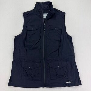 Eddie Bauer Trivex Vest Womens 1X Black Pockets Utility‎ Travel Hiking Full Zip